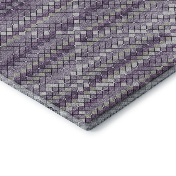 HomeRoots 10' Geometric Washable Area Rug in Purple, Gray & Ivory - UV Protection, Stain Resistant & Non-Slip 693696