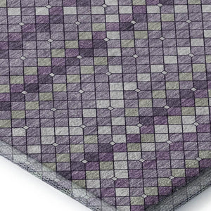 HomeRoots 10' Geometric Washable Area Rug in Purple, Gray & Ivory - UV Protection, Stain Resistant & Non-Slip 693696