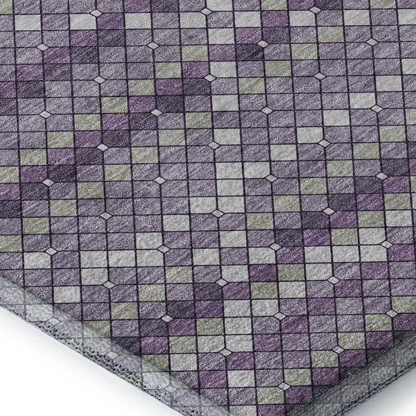 HomeRoots 10' Geometric Washable Area Rug in Purple, Gray & Ivory - UV Protection, Stain Resistant & Non-Slip 693696