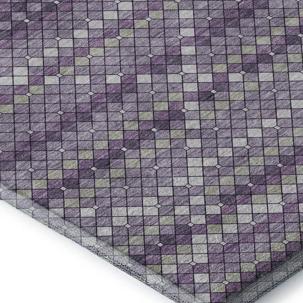 HomeRoots 10' Geometric Washable Area Rug in Purple, Gray & Ivory - UV Protection, Stain Resistant & Non-Slip 693696