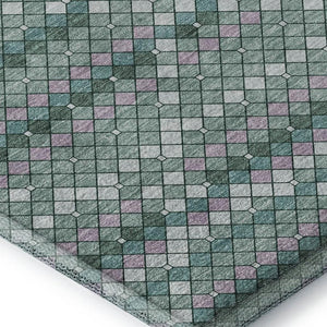 HomeRoots 5' X 8' Teal Ivory Lavender Geometric Area Rug - Washable, UV Protected, Perfect for Kids & Pets 693698
