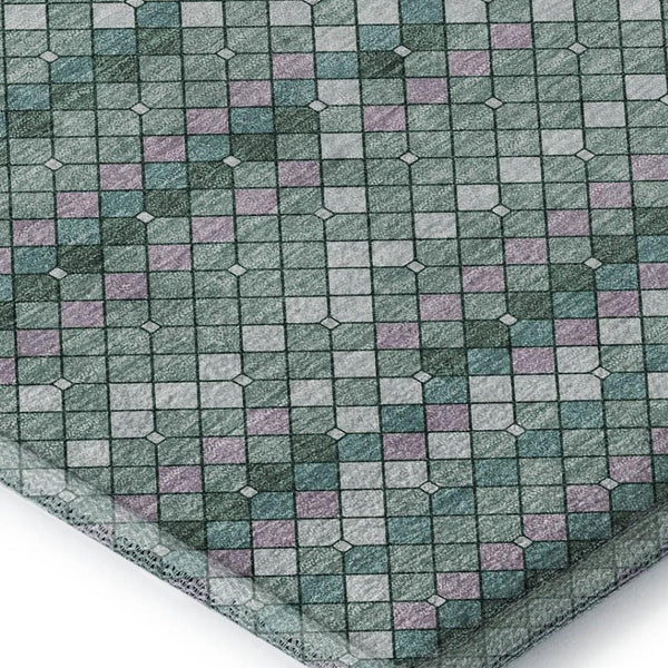 HomeRoots 5' X 8' Teal Ivory Lavender Geometric Area Rug - Washable, UV Protected, Perfect for Kids & Pets 693698