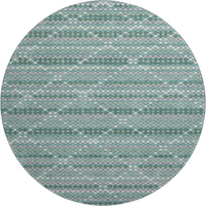 HomeRoots 8' X 8' Geometric Washable Round Rug in Teal, Ivory & Lavender - UV Protected for Indoor/Outdoor Use 693699