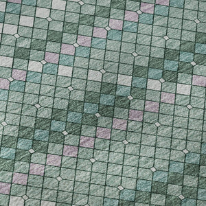 HomeRoots 8' X 8' Geometric Washable Round Rug in Teal, Ivory & Lavender - UV Protected for Indoor/Outdoor Use 693699