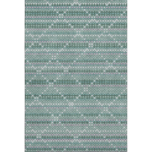 HomeRoots 8' Washable Teal, Ivory & Lavender Geometric Area Rug with UV Protection for Modern Living Spaces 693700