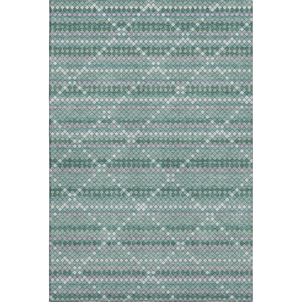 HomeRoots 8' Washable Teal, Ivory & Lavender Geometric Area Rug with UV Protection for Modern Living Spaces 693700