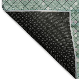 HomeRoots 8' Washable Teal, Ivory & Lavender Geometric Area Rug with UV Protection for Modern Living Spaces 693700