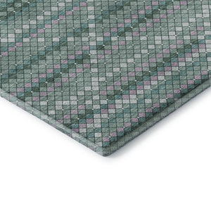 HomeRoots 8' Washable Teal, Ivory & Lavender Geometric Area Rug with UV Protection for Modern Living Spaces 693700