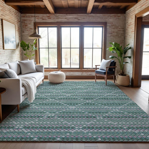 HomeRoots 8' Washable Teal, Ivory & Lavender Geometric Area Rug with UV Protection for Modern Living Spaces 693700