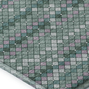 HomeRoots 8' Washable Teal, Ivory & Lavender Geometric Area Rug with UV Protection for Modern Living Spaces 693700