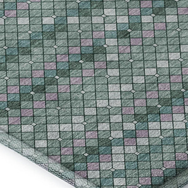 HomeRoots 8' Washable Teal, Ivory & Lavender Geometric Area Rug with UV Protection for Modern Living Spaces 693700