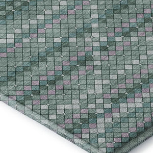 HomeRoots 8' Washable Teal, Ivory & Lavender Geometric Area Rug with UV Protection for Modern Living Spaces 693700