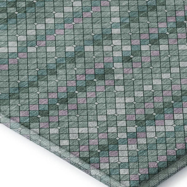 HomeRoots 8' Washable Teal, Ivory & Lavender Geometric Area Rug with UV Protection for Modern Living Spaces 693700