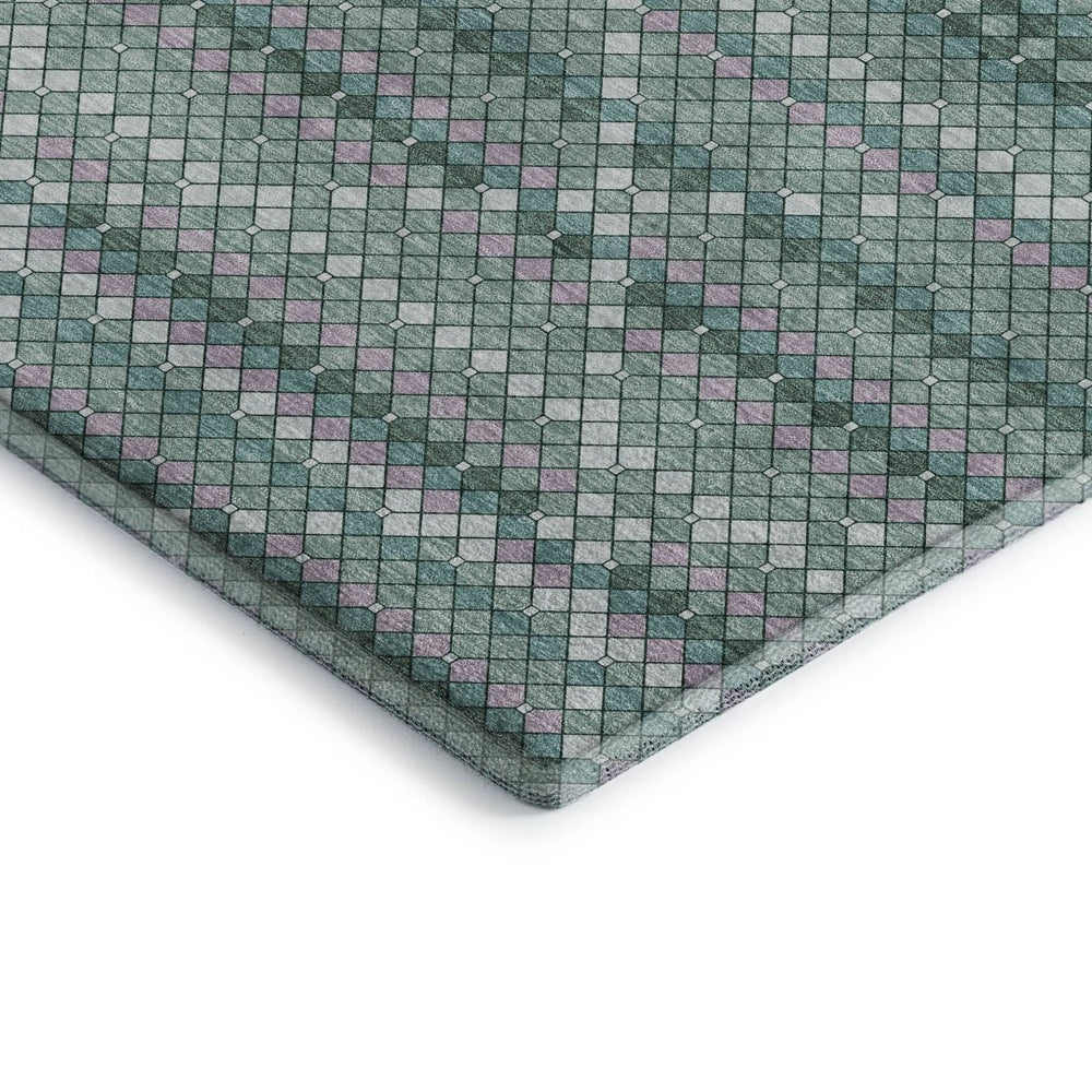 HomeRoots 9' X 12' Teal, Ivory & Lavender Geometric Area Rug - Washable, UV-Protected, Stylish & Durable Design 693701