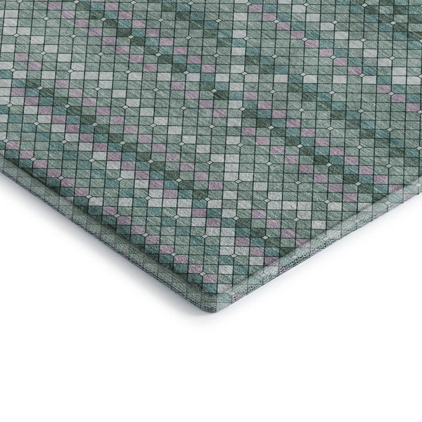HomeRoots 9' X 12' Teal, Ivory & Lavender Geometric Area Rug - Washable, UV-Protected, Stylish & Durable Design 693701