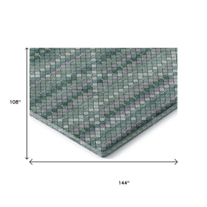 HomeRoots 9' X 12' Teal, Ivory & Lavender Geometric Area Rug - Washable, UV-Protected, Stylish & Durable Design 693701