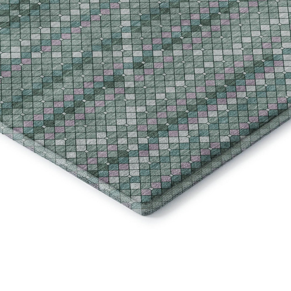 HomeRoots 10' X 14' Teal, Ivory & Lavender Geometric Area Rug - Washable, UV-Protected & Family-Friendly Design 693702