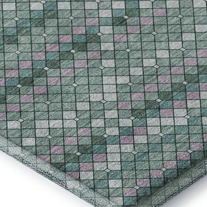 HomeRoots 10' X 14' Teal, Ivory & Lavender Geometric Area Rug - Washable, UV-Protected & Family-Friendly Design 693702