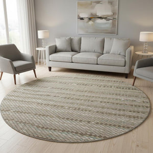 HomeRoots 8' X 8' Stunning Taupe Brown and Ivory Geometric Washable Round Rug with UV Protection & Durability 693705