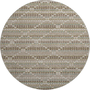 HomeRoots 8' X 8' Stunning Taupe Brown and Ivory Geometric Washable Round Rug with UV Protection & Durability 693705