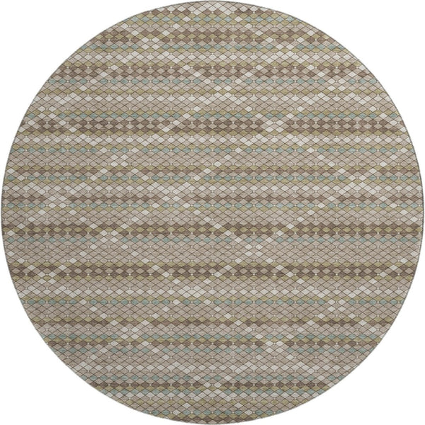 HomeRoots 8' X 8' Stunning Taupe Brown and Ivory Geometric Washable Round Rug with UV Protection & Durability 693705