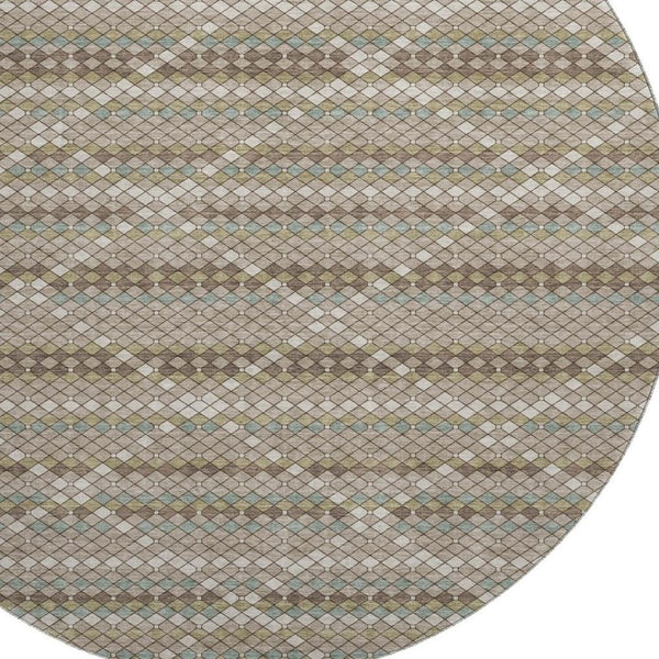 HomeRoots 8' X 8' Stunning Taupe Brown and Ivory Geometric Washable Round Rug with UV Protection & Durability 693705