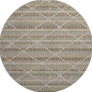 HomeRoots 8' X 8' Stunning Taupe Brown and Ivory Geometric Washable Round Rug with UV Protection & Durability 693705