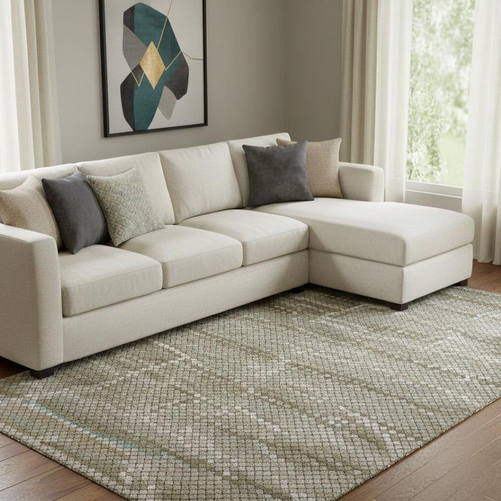 HomeRoots 8' Taupe Brown & Ivory Geometric Washable Area Rug with UV Protection for Modern Homes & Families 693706
