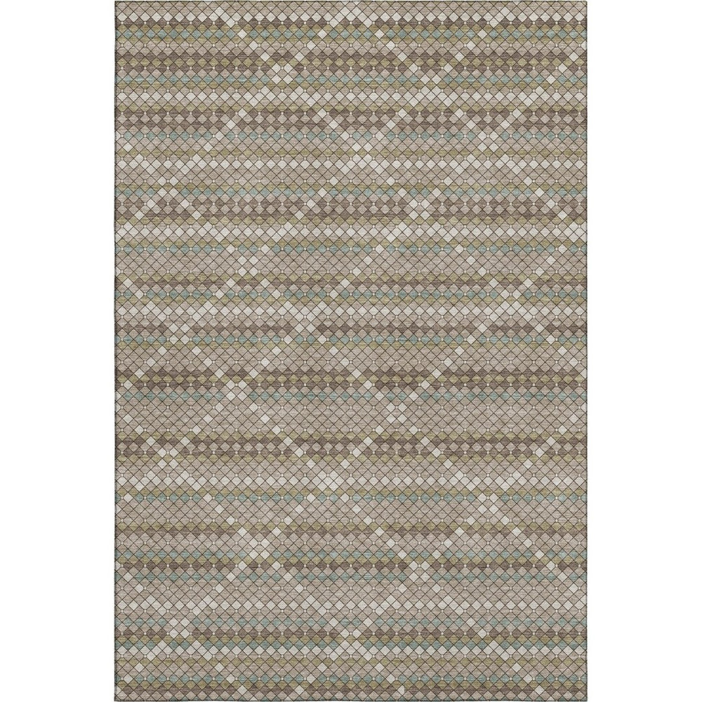 HomeRoots 8' Taupe Brown & Ivory Geometric Washable Area Rug with UV Protection for Modern Homes & Families 693706