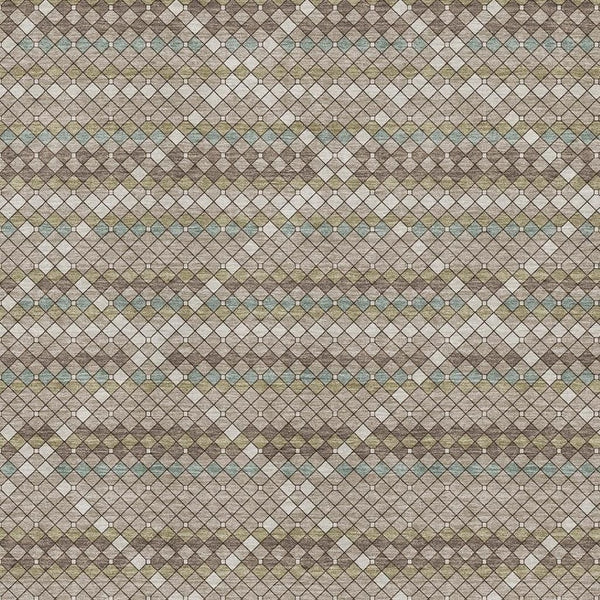 HomeRoots 8' Taupe Brown & Ivory Geometric Washable Area Rug with UV Protection for Modern Homes & Families 693706