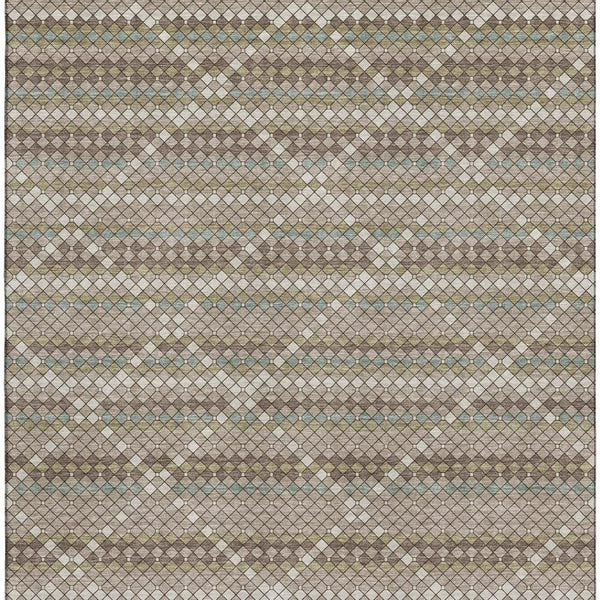 HomeRoots 8' Taupe Brown & Ivory Geometric Washable Area Rug with UV Protection for Modern Homes & Families 693706
