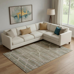 HomeRoots 9' X 12' Taupe Brown & Ivory Geometric Area Rug – Durable, Washable, UV Protected for Modern Homes 693707