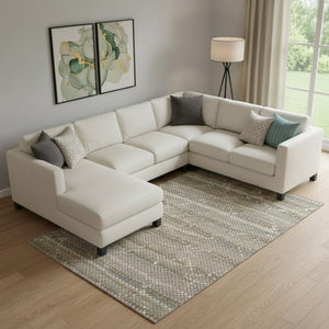 HomeRoots 10' X 14' Taupe Brown & Ivory Geometric Washable Area Rug with UV Protection for Modern Homes 693708