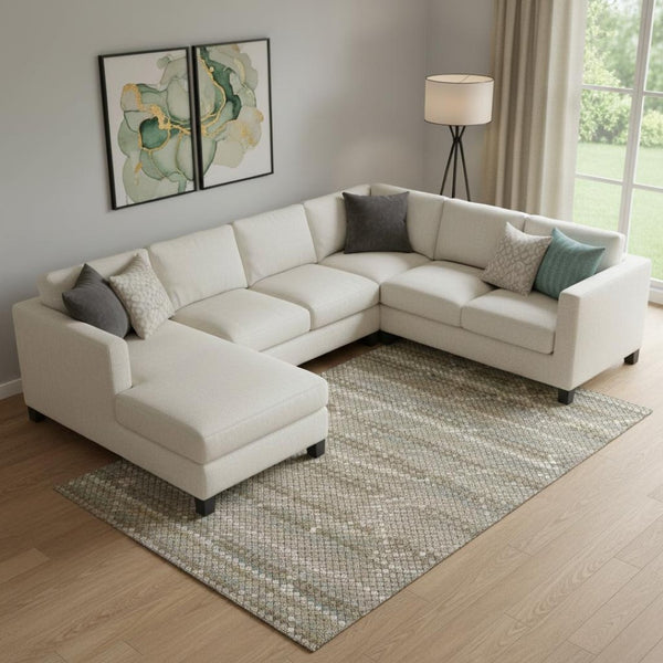 HomeRoots 10' X 14' Taupe Brown & Ivory Geometric Washable Area Rug with UV Protection for Modern Homes 693708