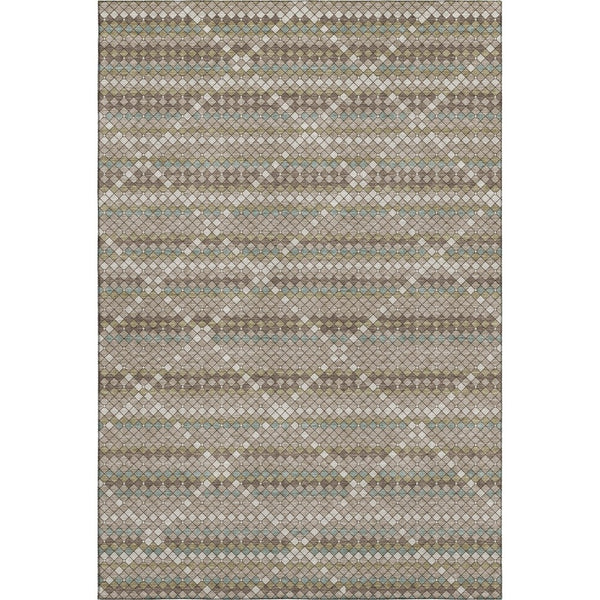 HomeRoots 10' X 14' Taupe Brown & Ivory Geometric Washable Area Rug with UV Protection for Modern Homes 693708