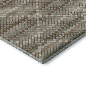 HomeRoots 10' X 14' Taupe Brown & Ivory Geometric Washable Area Rug with UV Protection for Modern Homes 693708
