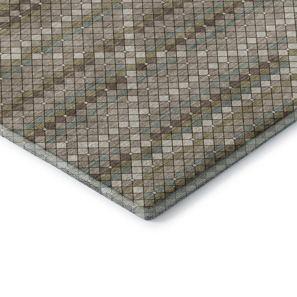 HomeRoots 10' X 14' Taupe Brown & Ivory Geometric Washable Area Rug with UV Protection for Modern Homes 693708