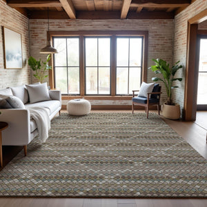HomeRoots 10' X 14' Taupe Brown & Ivory Geometric Washable Area Rug with UV Protection for Modern Homes 693708