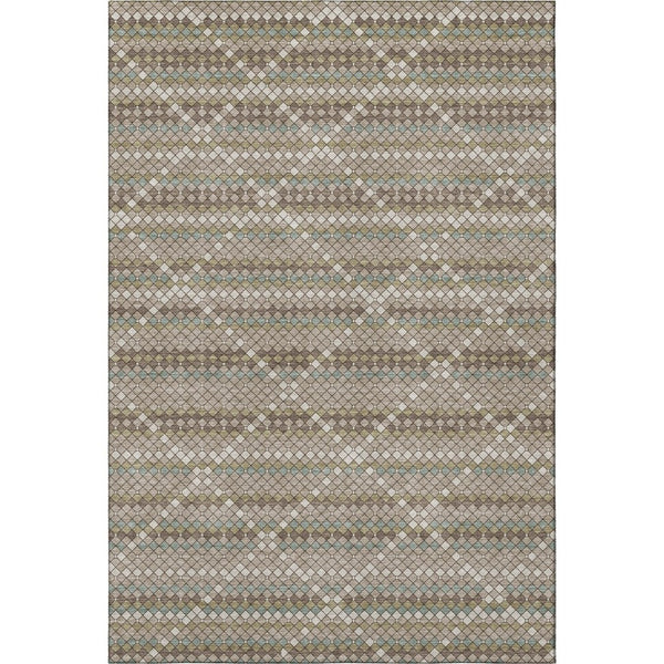 HomeRoots 10' X 14' Taupe Brown & Ivory Geometric Washable Area Rug with UV Protection for Modern Homes 693708