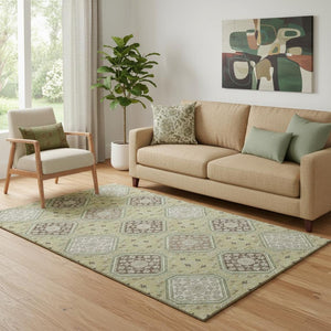 HomeRoots 5' X 8' Artichoke Green Floral Area Rug - Washable, UV-Protected, Stain-Resistant, Non-Slip Backing 693710
