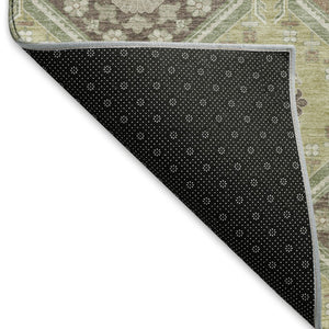 HomeRoots 5' X 8' Artichoke Green Floral Area Rug - Washable, UV-Protected, Stain-Resistant, Non-Slip Backing 693710