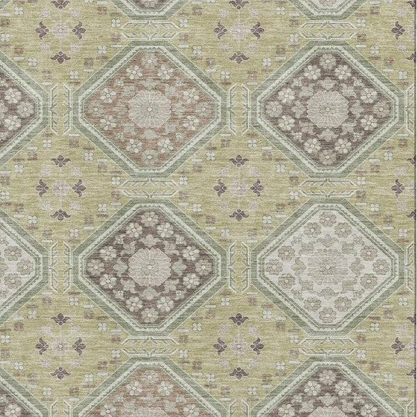 HomeRoots 5' X 8' Artichoke Green Floral Area Rug - Washable, UV-Protected, Stain-Resistant, Non-Slip Backing 693710