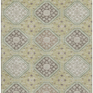 HomeRoots 5' X 8' Artichoke Green Floral Area Rug - Washable, UV-Protected, Stain-Resistant, Non-Slip Backing 693710