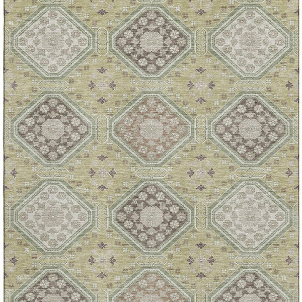 HomeRoots 5' X 8' Artichoke Green Floral Area Rug - Washable, UV-Protected, Stain-Resistant, Non-Slip Backing 693710