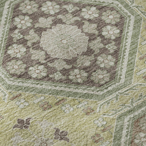 HomeRoots 8' X 8' Floral Artichoke Green and Ivory Washable Round Rug with UV Protection for Busy Homes 693711