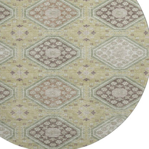 HomeRoots 8' X 8' Floral Artichoke Green and Ivory Washable Round Rug with UV Protection for Busy Homes 693711