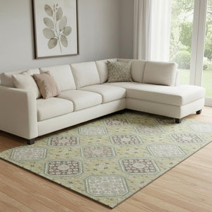 HomeRoots 8' Oversized Floral Area Rug in Artichoke Green, Brown & Ivory - Washable, UV-Protected & Durable 693712