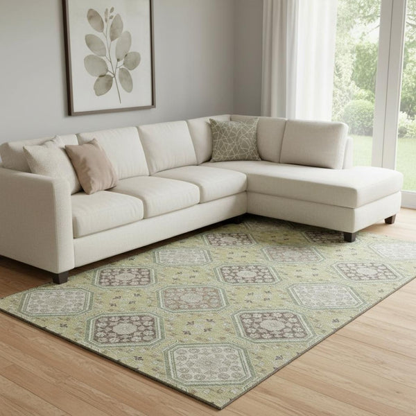 HomeRoots 8' Oversized Floral Area Rug in Artichoke Green, Brown & Ivory - Washable, UV-Protected & Durable 693712