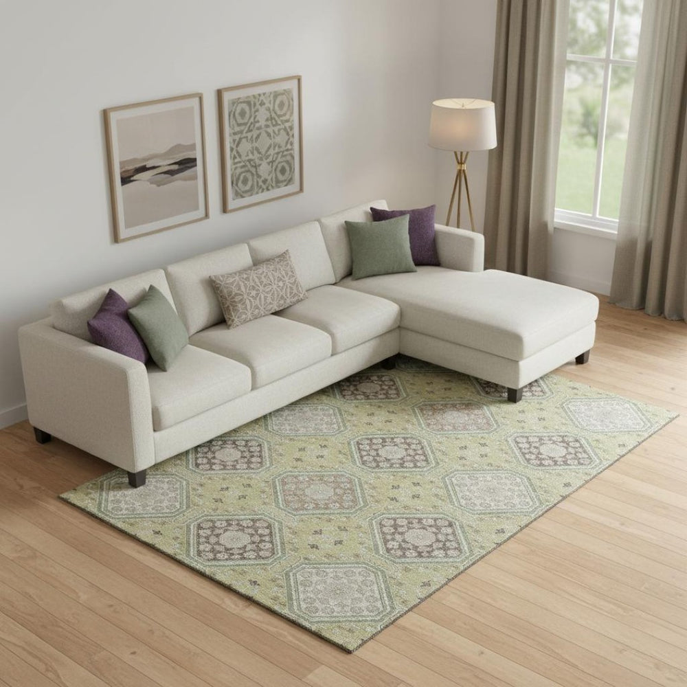 HomeRoots 9' X 12' Artichoke Green Floral Area Rug - Washable, Stain-Resistant, UV Protected for High Traffic Areas 693713