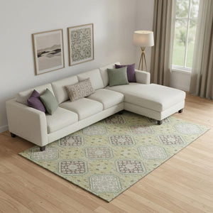 HomeRoots 9' X 12' Artichoke Green Floral Area Rug - Washable, Stain-Resistant, UV Protected for High Traffic Areas 693713